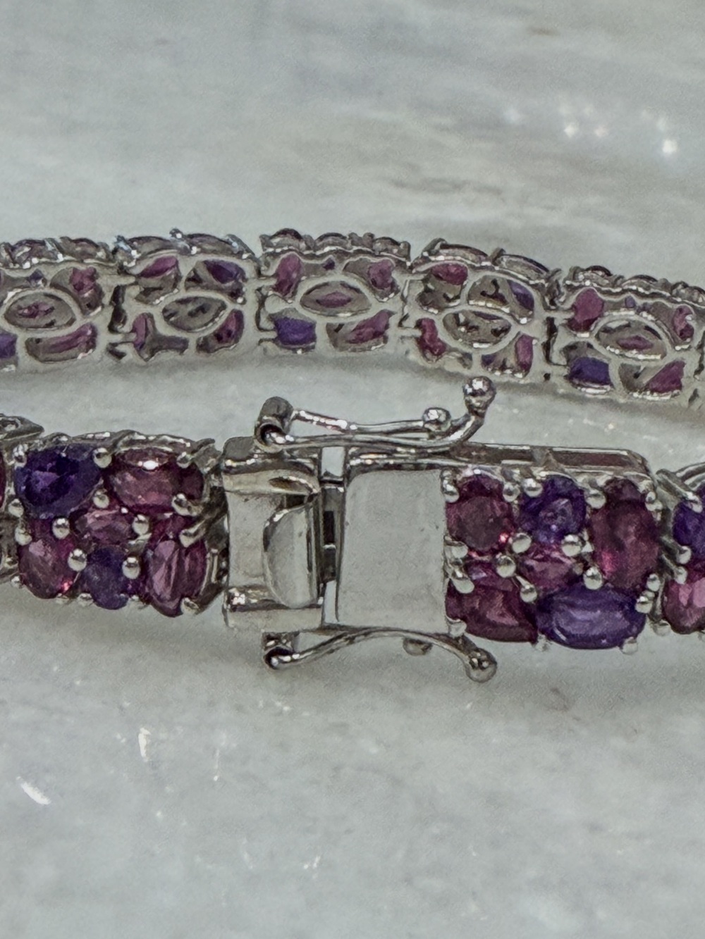 Orissa Rhodolite Garnet & Amethyst Floral Sterling Silver Wide 6.50” Bracelet - Picture 11 of 15